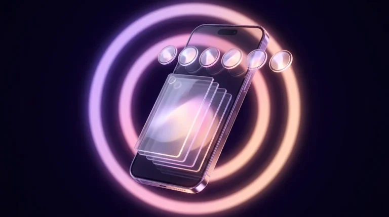 Téléphone 3D avec Stories et Reels en verre et cibles lumineuses : Instagram Ads au Maroc