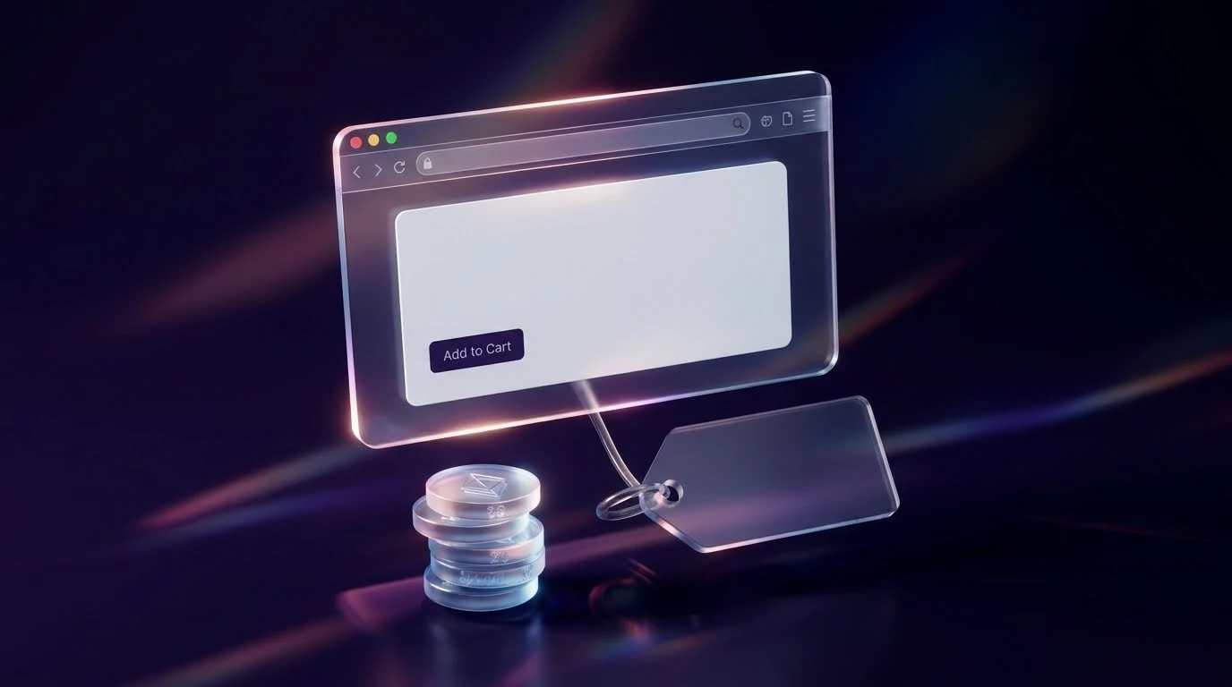 Combien coûte un site web au Maroc : Fenêtre de navigateur en verre, pièces et étiquette de prix : tarifs de création de site web au Maroc